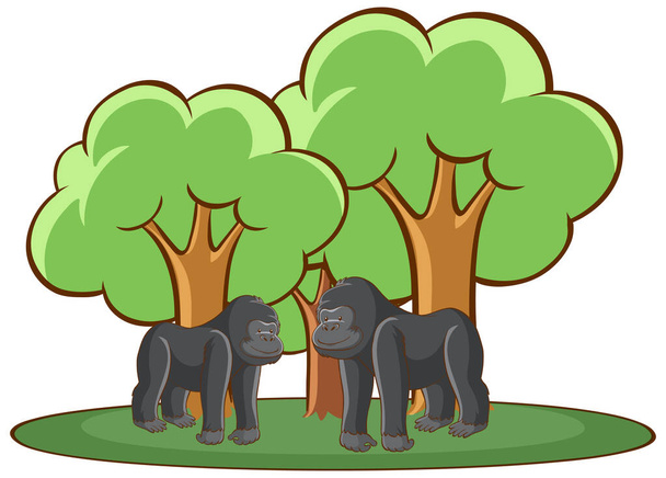 Imagem isolada de dois gorilas na floresta
 - Vetor, Imagem