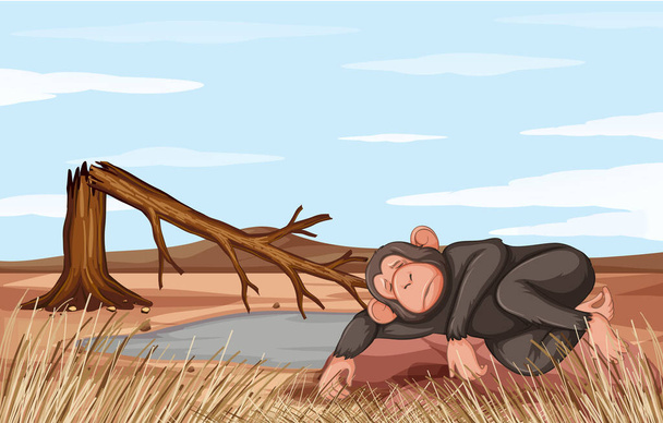 Сцена вырубки лесов с умирающей обезьяной
 - Вектор,изображение