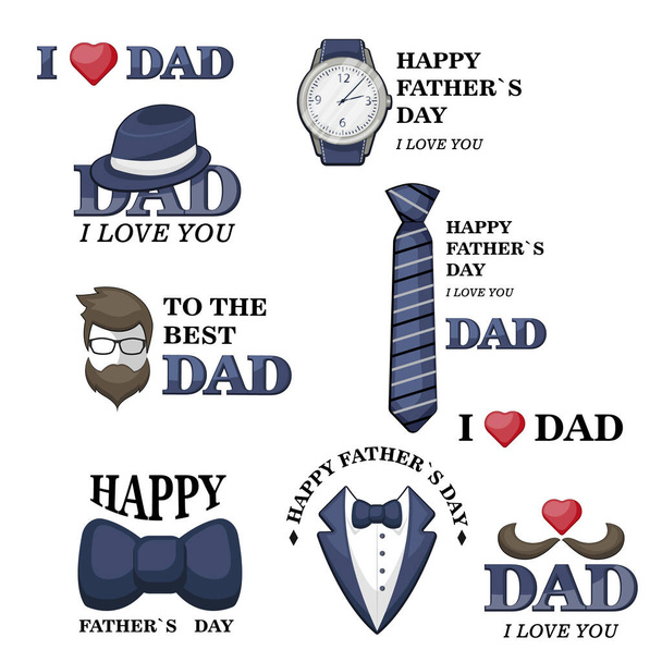 Happy Father s Day greeting card.Vector. A set of pictures for the holiday. - Vector, Image