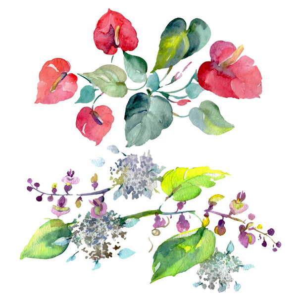 Bouquet floral botanical flowers. Watercolor background illustration set. Isolated bouquets illustration element. - Φωτογραφία, εικόνα
