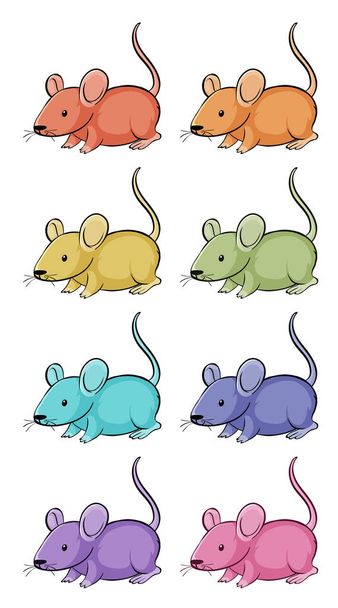 Conjunto aislado de pequeñas ratas en muchos colores
 - Vector, Imagen