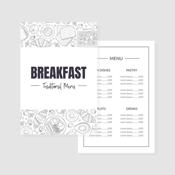 Modèle de menu traditionnel petit déjeuner, Brochure de napperon plats du matin Illustration vectorielle dessinée à la main vintage
 - Vecteur, image