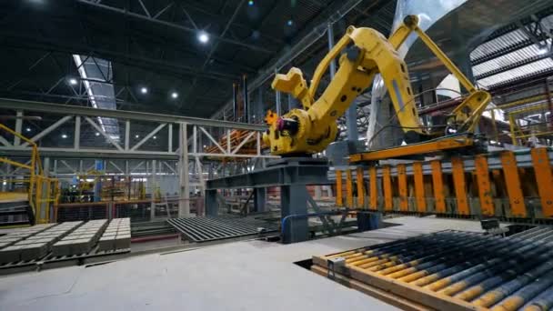 A dolgozó kar téglát mozgat egy vonalban egy modern gyárban.. - Felvétel, videó