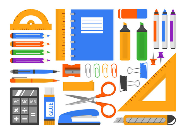 Stationery set vector isolated. Collection of school supplies. - Vector, Image