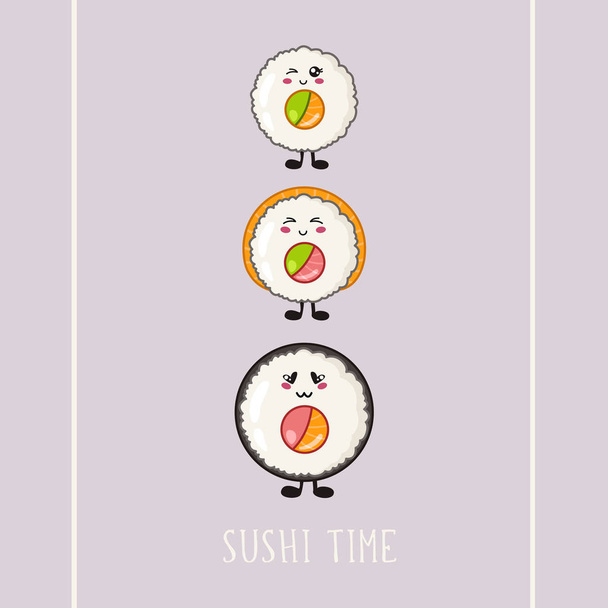 kawaii conjunto de sushi
  - Vetor, Imagem