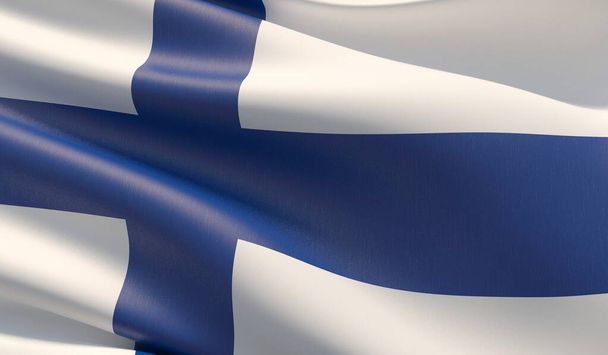 High resolution close-up flag of Finland. 3D illustration. - Photo, Image