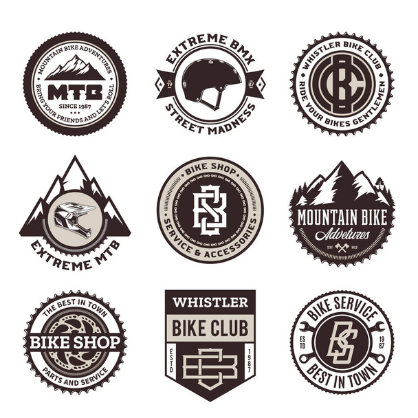 Tienda de bicicletas, servicio de bicicletas, logotipo de ciclismo de montaña
 - Vector, imagen