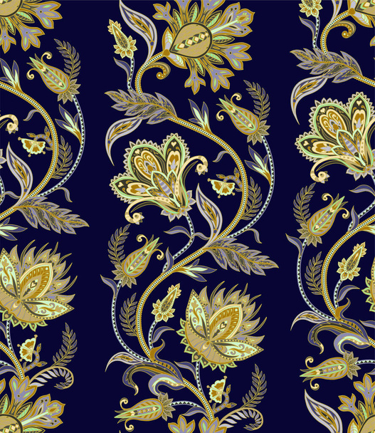 Naadloos patroon met etnische ornament elementen en paisley 's. Folk bloemen en bladeren voor print of borduurwerk. - Vector, afbeelding