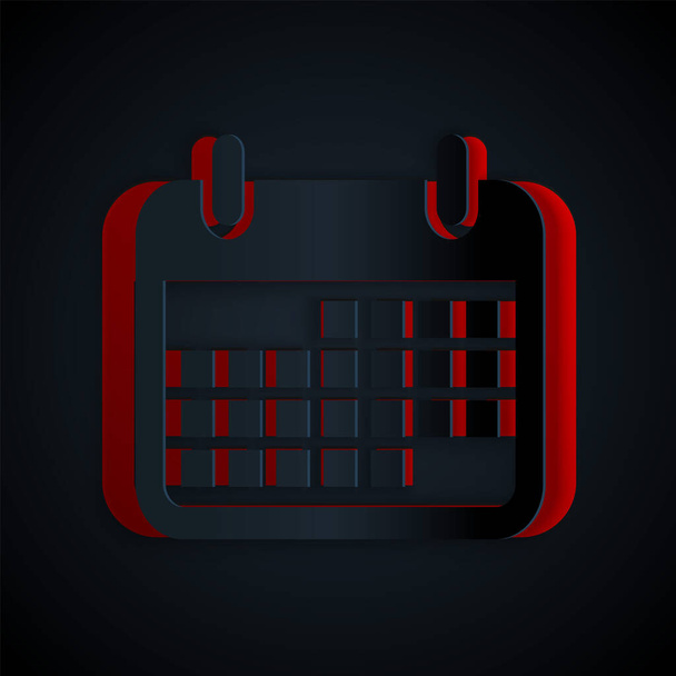 Paper cut Calendar icon isolated on black background. Paper art style. Vector Illustration - ベクター画像