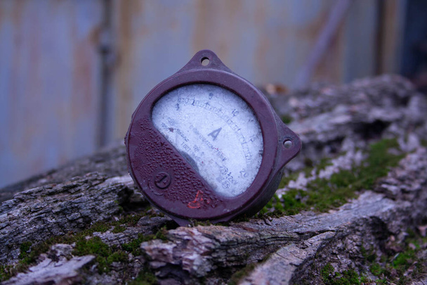 Close up of analog ammeter on the wood background - Photo, Image