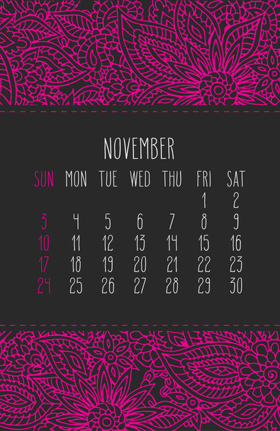 November year 2019 monthly calendar - Vektor, obrázek