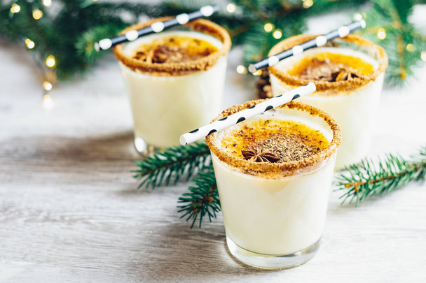 Eggnog with cinnamon and nutmeg for Christmas and winter holiday - Фото, зображення
