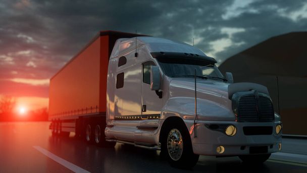 Напівпричіп. Вантажівка на дорозі, шосе. Транспорт, концепція логістики. 3D візуалізація
 - Фото, зображення