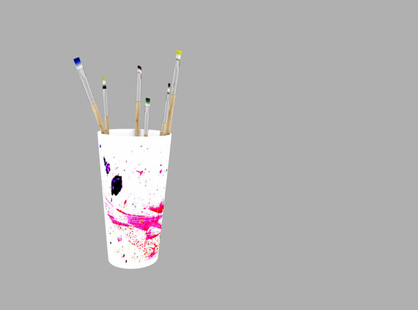 3d renderizado de pinceles de pintura en taza
 - Foto, Imagen