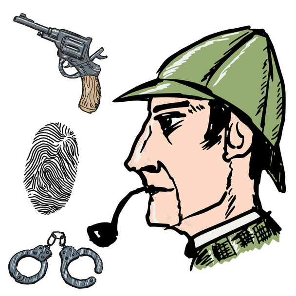 Sherlock Holmes famous detective. Hand drawn, vector set images. - Vector, Image