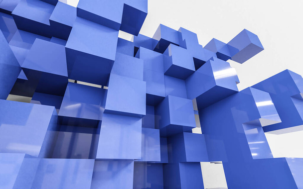 abstract 3d blue cubes in front of white background render illustration - Photo, Image