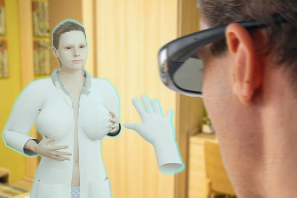 rozšířené smíšené virtuální realita použití pro nahrazení a simulaci sexu v reálném životě, simulace sex robot ženy milovat, orgasmus, masterbace  - Fotografie, Obrázek