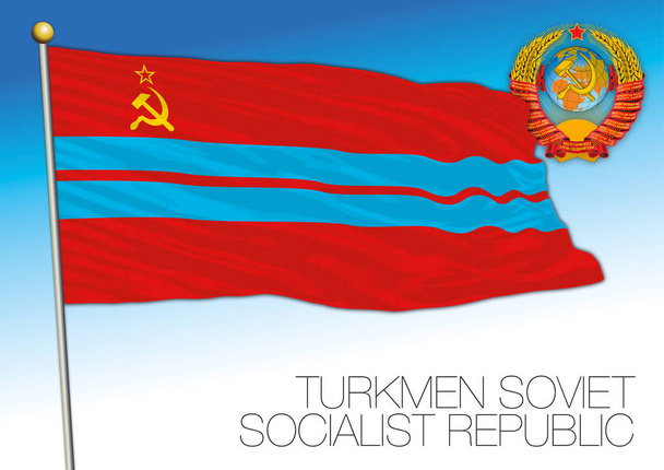 Bandera histórica turcomana con escudo de armas de la Unión Soviética, ilustración vectorial, Turkmenistán
 - Vector, Imagen