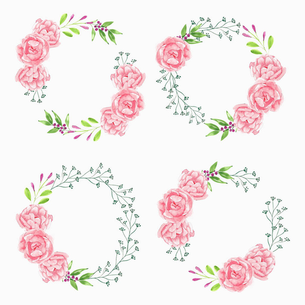 Watercolor pink peony flower wreath collection - ベクター画像