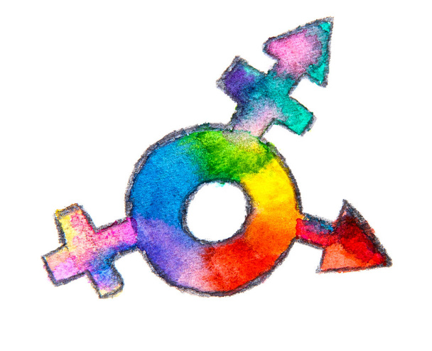 aquarelle couleur arc-en-ciel d'un symbole LGBT symbole sexe isoler - Photo, image