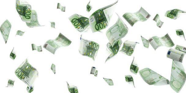 Counting euro banknote falling isolated. Money cash texture on white background. - Photo, Image