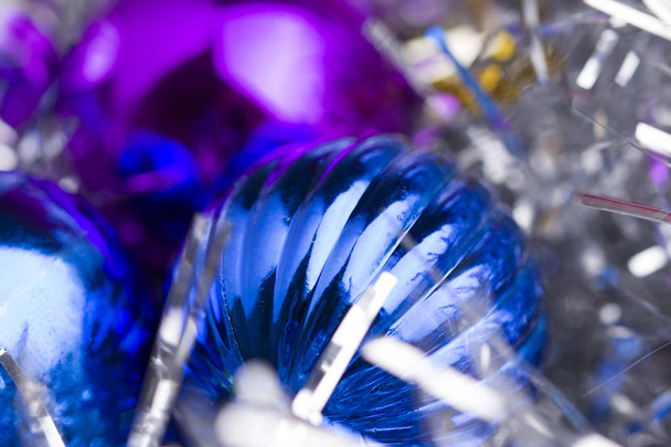Christmas balls and snowy abstract background. - Фото, зображення