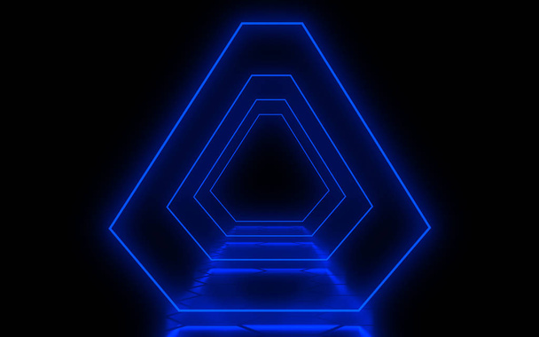 абстрактный туннель архитектуры с неоновым светом. Трехмерная иллюстрация
 - Фото, изображение