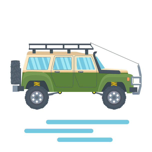 Offroad Vehicle with mud tire and roof rack. Vector - Vector, Image