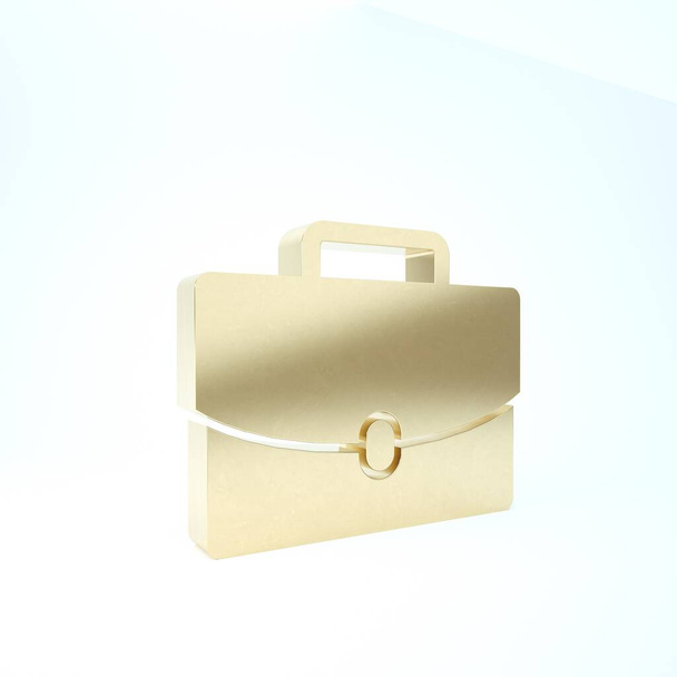 Gold Briefcase icon isolated on white background. Business case sign. Business portfolio. 3d illustration 3D render - Photo, Image