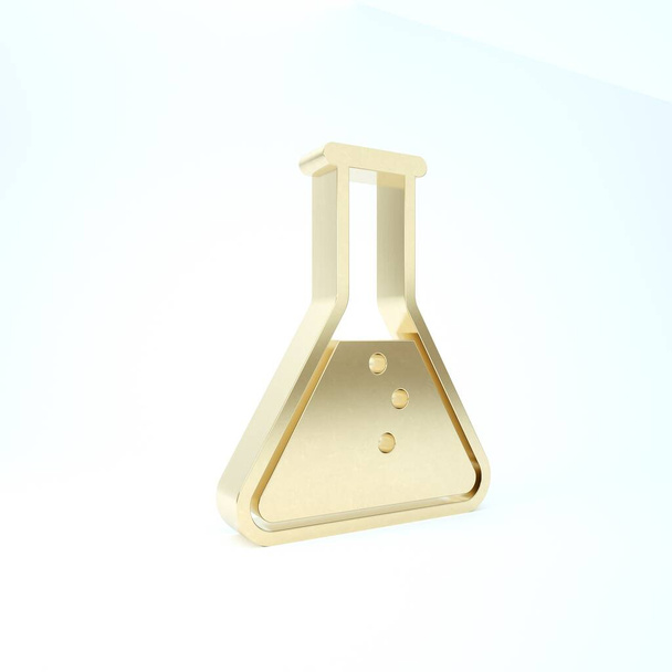 Gold Test tube and flask - chemical laboratory test icon isolated on white background. 3d illustration 3D render - Photo, Image