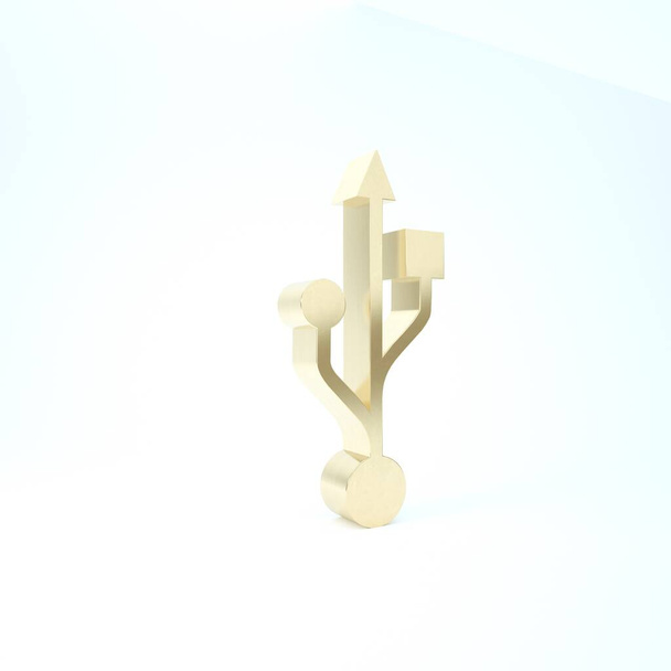 Золотий значок символу USB ізольовано на білому тлі. 3D ілюстрація 3D рендеринга
 - Фото, зображення