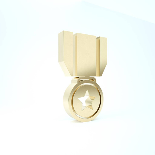 Medalla de Oro con icono de estrella aislado sobre fondo blanco. Signo de logro del ganador. Medalla de premio. 3D ilustración 3D render
 - Foto, Imagen
