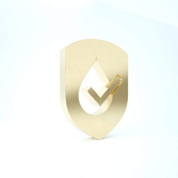 Złota Wodoodporna ikona izolowana na białym tle. Koncepcja ochrony przed wodą lub cieczą. Ilustracja 3d - Zdjęcie, obraz