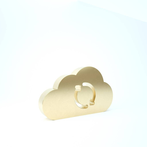 Gold Cloud Sync Refresh Icon isoliert auf weißem Hintergrund. Wolke und Pfeile. 3D Illustration 3D Renderer - Foto, Bild