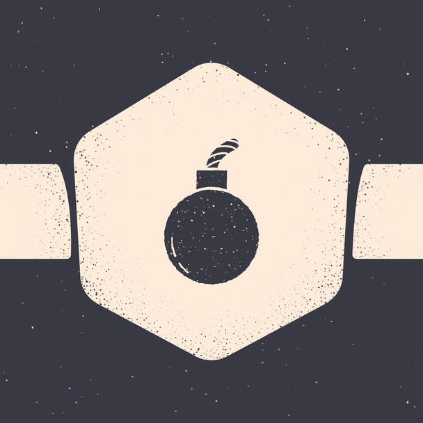 Grunge Bomb kész felrobbantani ikon elszigetelt szürke háttérrel. Monokróm vintage rajz. Vektorillusztráció - Vektor, kép