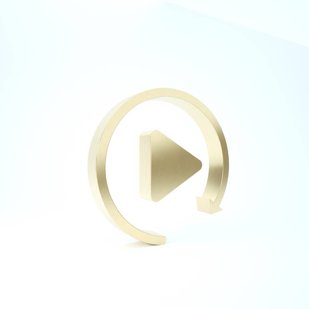 Arany Videó lejátszás gomb, mint egyszerű visszajátszás ikon elszigetelt fehér háttérrel. 3d illusztráció 3d render - Fotó, kép