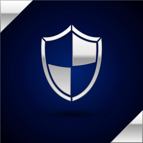 Icono de Escudo de Plata aislado sobre fondo azul oscuro. Señal de guardia. Seguridad, seguridad, protección, concepto de privacidad. Ilustración vectorial
 - Vector, Imagen