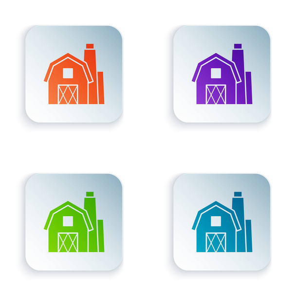 Color Farm House icono de concepto aislado sobre fondo blanco. Granja rústica paisaje. Establecer iconos en botones cuadrados de colores. Ilustración vectorial
 - Vector, imagen