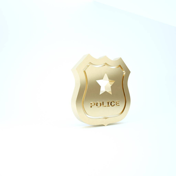 Icona del distintivo Gold Police isolata su sfondo bianco. Sceriffo segno distintivo. Illustrazione 3d rendering 3D
 - Foto, immagini