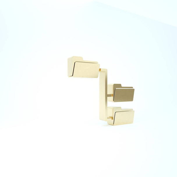Gold Folder tree icon isolated on white background. Computer network file folder organization structure flowchart. 3d illustration 3D render - Zdjęcie, obraz