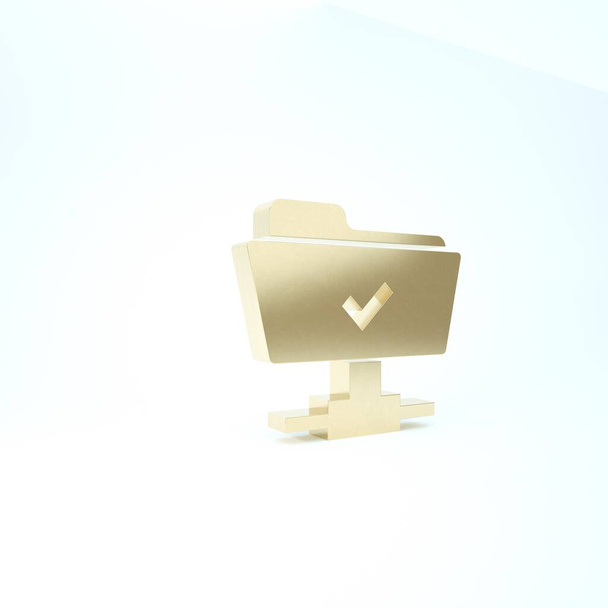 Gold FTP operation successful icon isolated on white background. Software update, transfer protocol, teamwork tool management, copy process. 3d illustration 3D render - Photo, Image