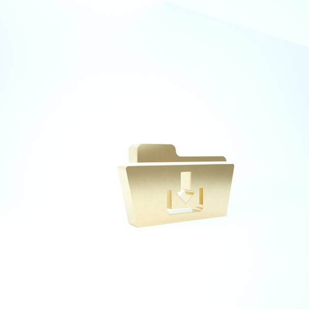 Goldfolder-Download-Symbol isoliert auf weißem Hintergrund. 3D Illustration 3D Renderer - Foto, Bild