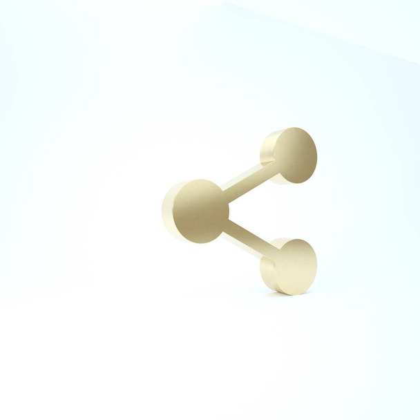 Gold Share icon isolated on white background. Share, sharing, communication pictogram, social media, connection, network, distribute sign. 3d illustration 3D render - Photo, Image