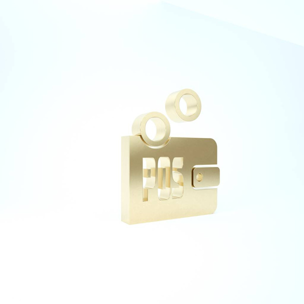 Gold Důkaz o kůlu ikona izolované na bílém pozadí. Ekonomika kryptoměn a finanční sbírka. 3D ilustrace 3D vykreslení - Fotografie, Obrázek