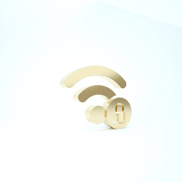 Gold Wifi bloccato segno icona isolata su sfondo bianco. Password simbolo Wi-Fi. Icona della rete wireless. Zona Wifi. Illustrazione 3d rendering 3D
 - Foto, immagini