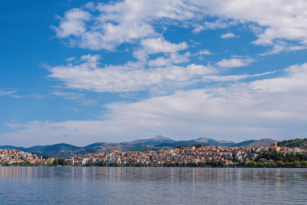 Panoramic view on the Kastoria town and Orestias Lake. Greece - Fotoğraf, Görsel
