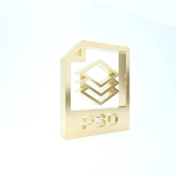 Dokument Gold Psd. Stáhnout ikonu tlačítka PSD izolované na bílém pozadí. Symbol Psd souboru. 3D ilustrace 3D vykreslení - Fotografie, Obrázek