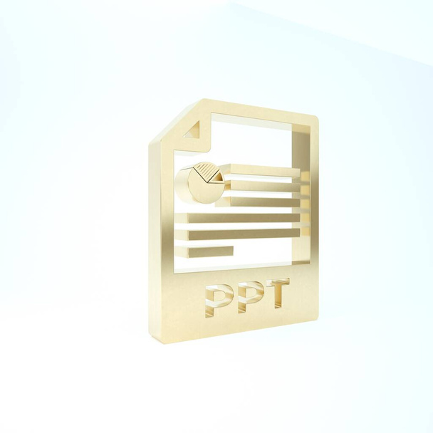 Gold Ppt dosya dökümanı. ppt düğmesi simgesi beyaz arkaplanda izole edildi. Ppt dosya sunumu. 3d illüstrasyon 3d canlandırma - Fotoğraf, Görsel