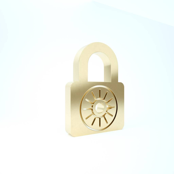 Arany Biztonságos kombináció zár kerék ikon elszigetelt fehér alapon. Kombinált lakat. Biztonság, biztonság, védelem, jelszó, magánélet. 3d illusztráció 3d render - Fotó, kép