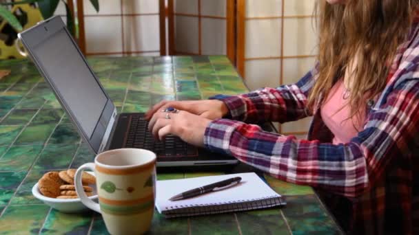 Femme à la table de travail avec ordinateur portable
 - Séquence, vidéo